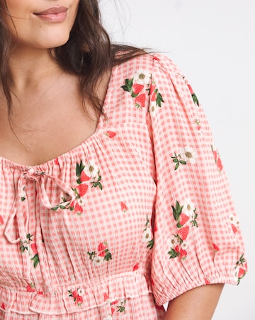 Pink Gingham Crinkle Milkmaid Blouse