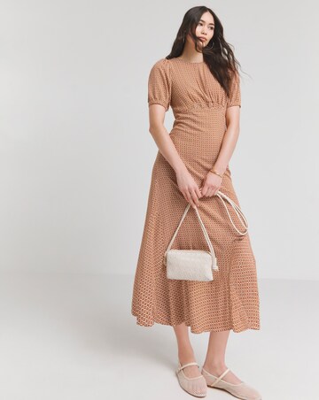 Nobody's Child Brown Geometric Print Puff Sleeve Bonnie Midi Dress
