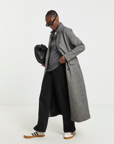 Check Slim Maxi Column Coat