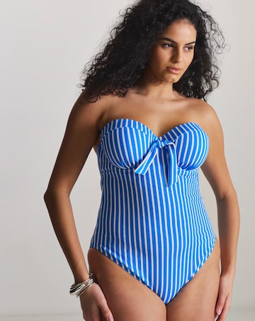 Figleaves Stripe Bandeau Underwired Tie Detail Swimsuit