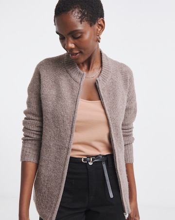 Mocha Zip Through Pocket Cardigan
