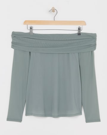 Green Mesh Bardot Top