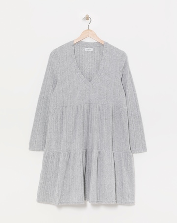 Grey Ribbed Smock Dress