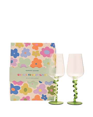 Raspberry Blossom Pair Of Wine Glasses With Wiggle Stems In A Giftbox