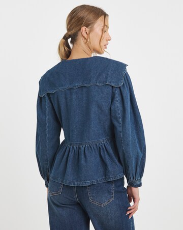 Simply Be Mid Blue Denim Scalloped Collar Peplum Blouse
