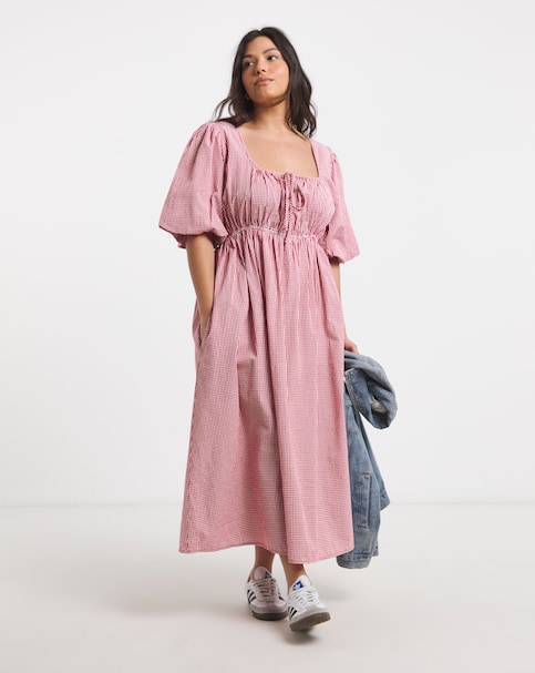 Seersucker Gingham Midi Dress