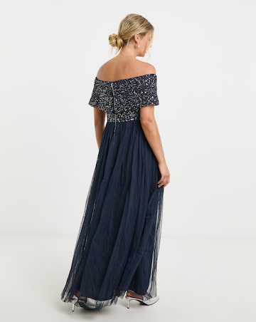 Maya Bardot Sequin Embellishment Tulle Maxi Dress