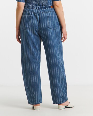 Simply Be Dark Blue Jacquard Stripe Barrel Leg Jean Co Ord