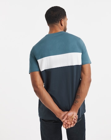Colour Block Crew Neck T-Shirt Long - Navy