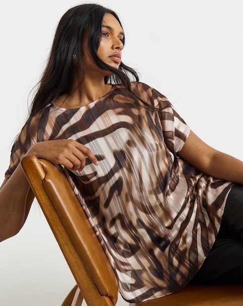 Joanna Hope Animal Print Asymmetric Blouse