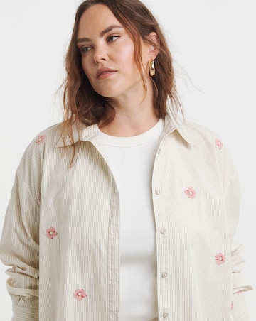 Simply Be Sage Flower Embroidered Stripe Shirt
