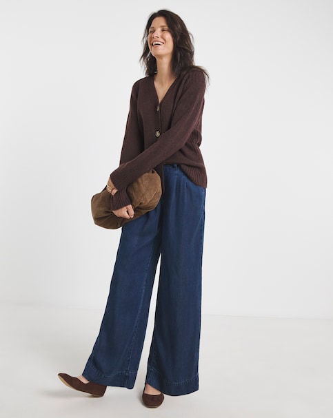 Re-luxe Brown V Neck Seam Detail Cardigan