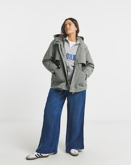 Grey Short Storm Flap Parka