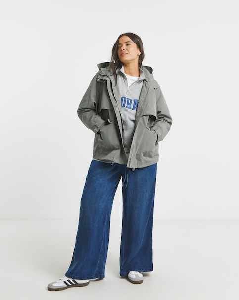 Grey Short Storm Flap Parka