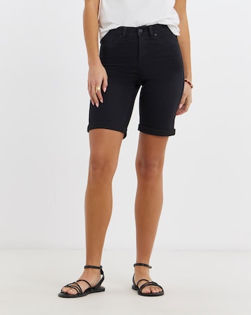 Simply Be Washed Black Denim Roll Hem Knee Short