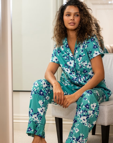 Pour Moi Cotton Satin Short Sleeve And Trousers Revere Collar Pyjama Set