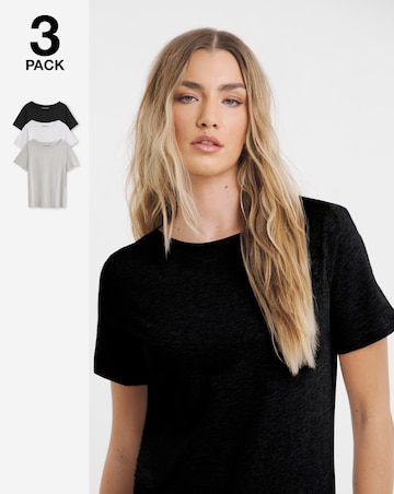 Black, White & Grey Marl 3 Pack Pure Cotton Slash Neck Tops