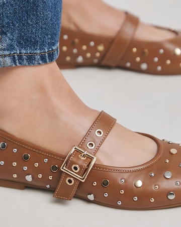 Detroit Embellished Studded Mary Jane Flat Shoes - Extra Wide Fit (EEE)