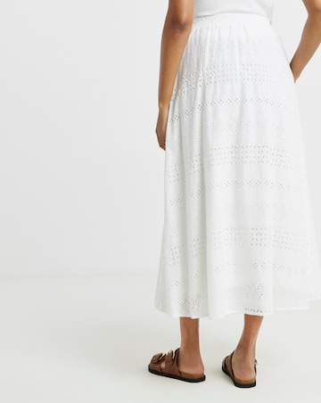 Simply Be White Boho Broderie Full Midaxi Skirt