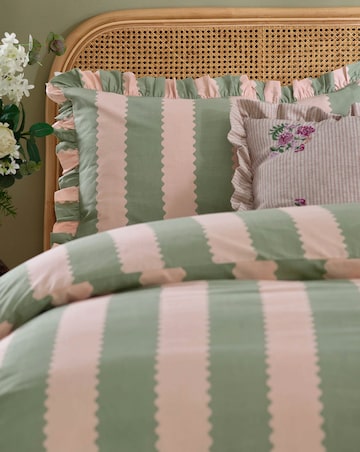 Wylder Birdie Stripe Cotton Blend Ruffle Duvet Set