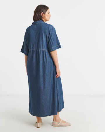 Mid Blue Collared Denim Midaxi Dress
