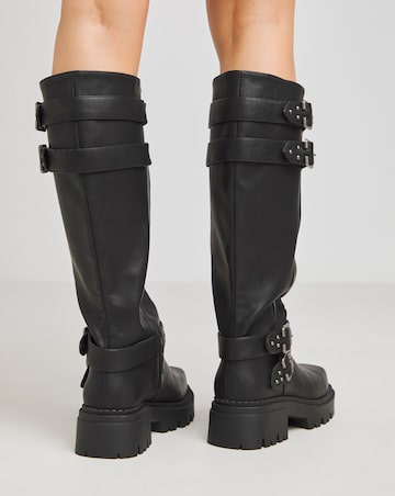 Hendrix Chunky Buckle Biker Boots Extra Wide EEE Fit Super Curvy Calf