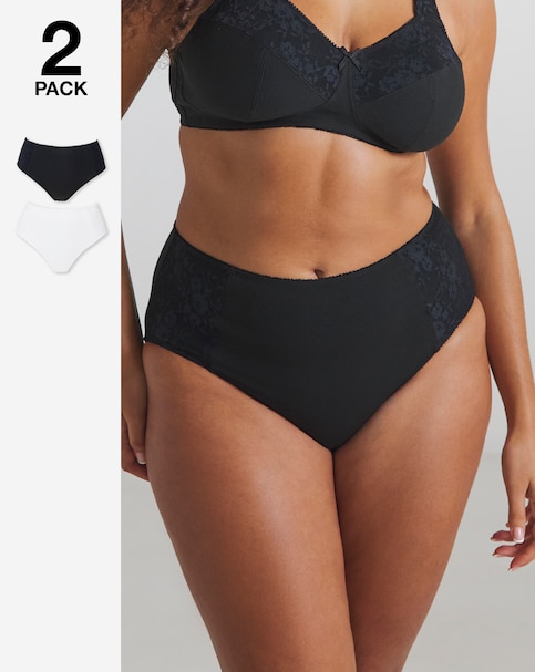 Pretty Secrets (2 Pack) New Sarah Cotton Full Fit Knickers White/Black