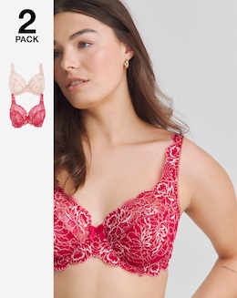 Pretty Secrets (2 Pack) Ella Lace Full Cup Wired Bras (C-H) Pink Multi