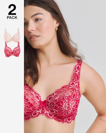 Pretty Secrets (2 Pack) Ella Lace Full Cup Wired Bras (C-H) Pink Multi