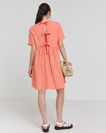 Coral Check Bow Detail Smock Dress