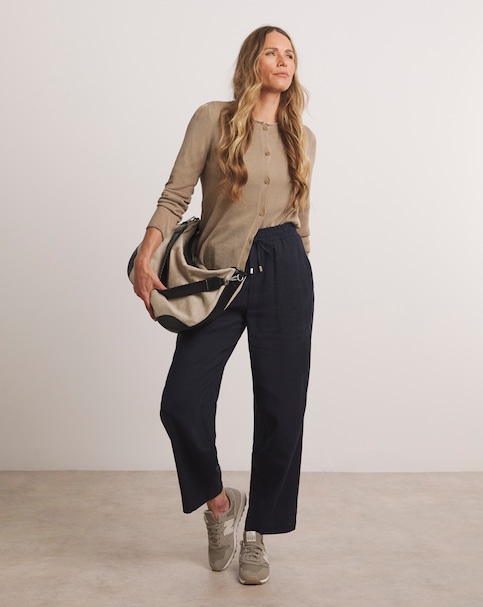 Anthology Linen Mix Navy Barrel Leg Trousers