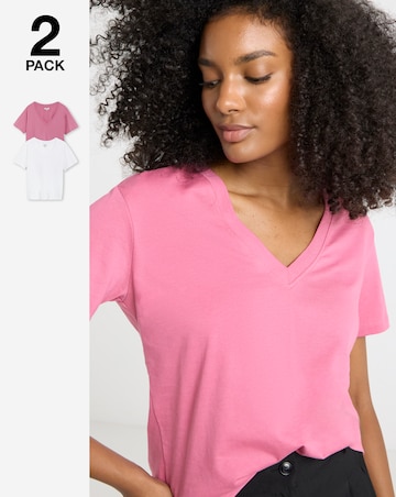White & Pink 2 Pack Pure Cotton V Neck T-Shirts
