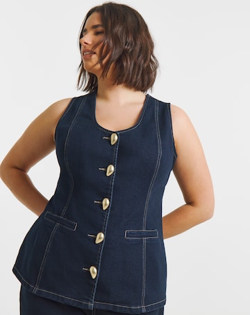 Indigo Statement Button Sleeveless Denim Top Co Ord