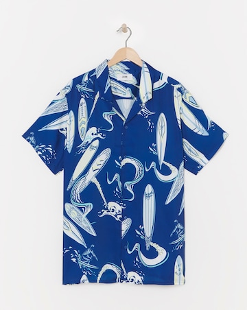 Surf Board Print Short Sleeve Cuban Collar Shirt
