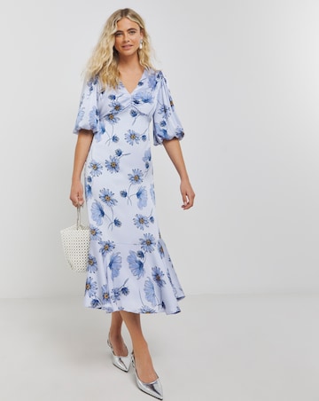 Joanna Hope Satin Puff Sleeve Midi Dress