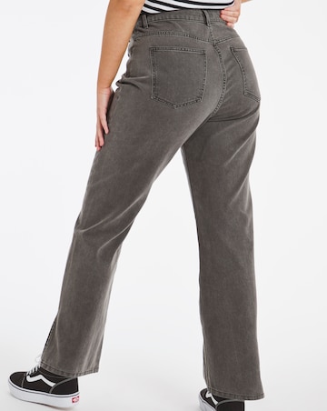 Washed Black Non Stretch High Rise 90's Split Hem Straight Leg Jeans