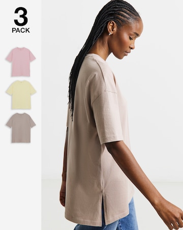 Mocha, Pink & Yellow 3 Pack Boyfriend T-Shirts