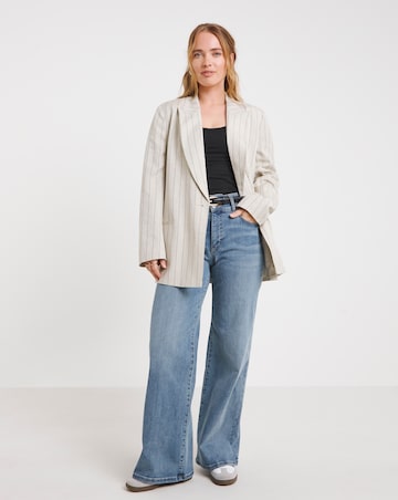 Simply Be Neutral Linen Blend Pinstripe Co-ord Blazer