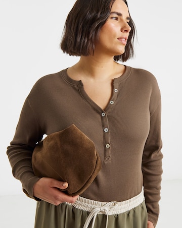 Simply Be Latte V Neck Long Sleeve Ribbed Henley Top