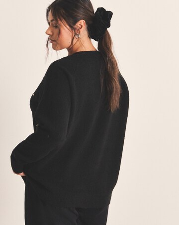 Simply Be Black V-Neck Pearl Cable Knit Jumper