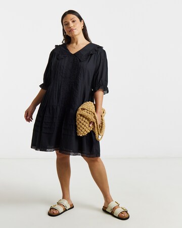 Black Collar Detail Smock Dress