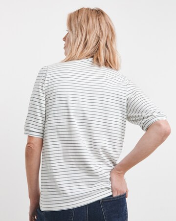 Pure Cotton Stripe Crew Neck Lace Collar Top