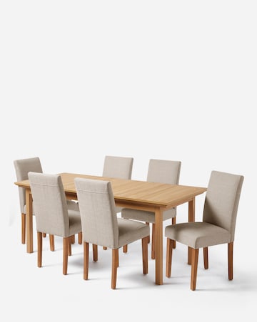 Julipa Ashford Extending 6 to 8 Seater Table with 6 Ava Fabric Chairs