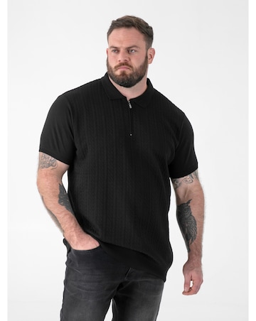 D555 Big And Tall Kennedy Cable Knitted Polo With Quarter Neck Zip -Black