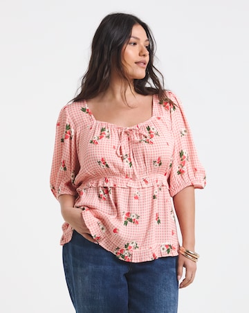 Pink Gingham Crinkle Milkmaid Blouse