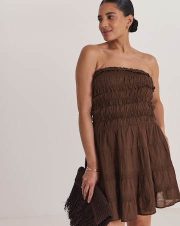 Cotton Bandeau Mini Beach Dress Chocolate