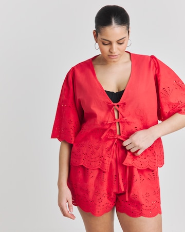 Simply Be Cotton Beach Broderie Shirt And Short Co-Ord Set