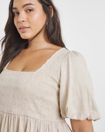 Simply Be Natural Shirred Linen Blend Skater Dress