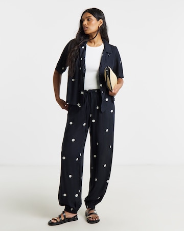 Spot Print Tie Hem Linen Trouser