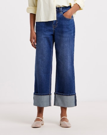 Blue Cropped Straight Leg Turn Up Jeans